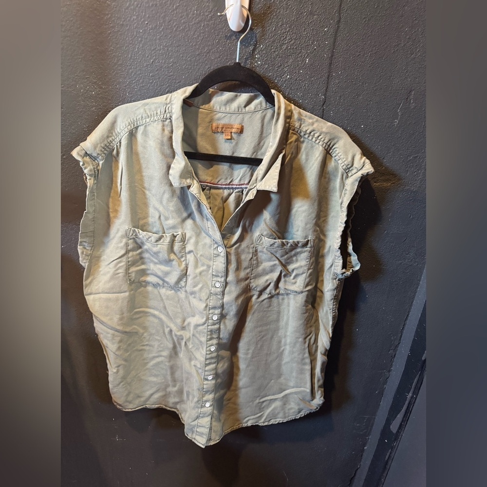 Jachs Girlfriend Casual Olive Button Down Blouse Sizs XXL